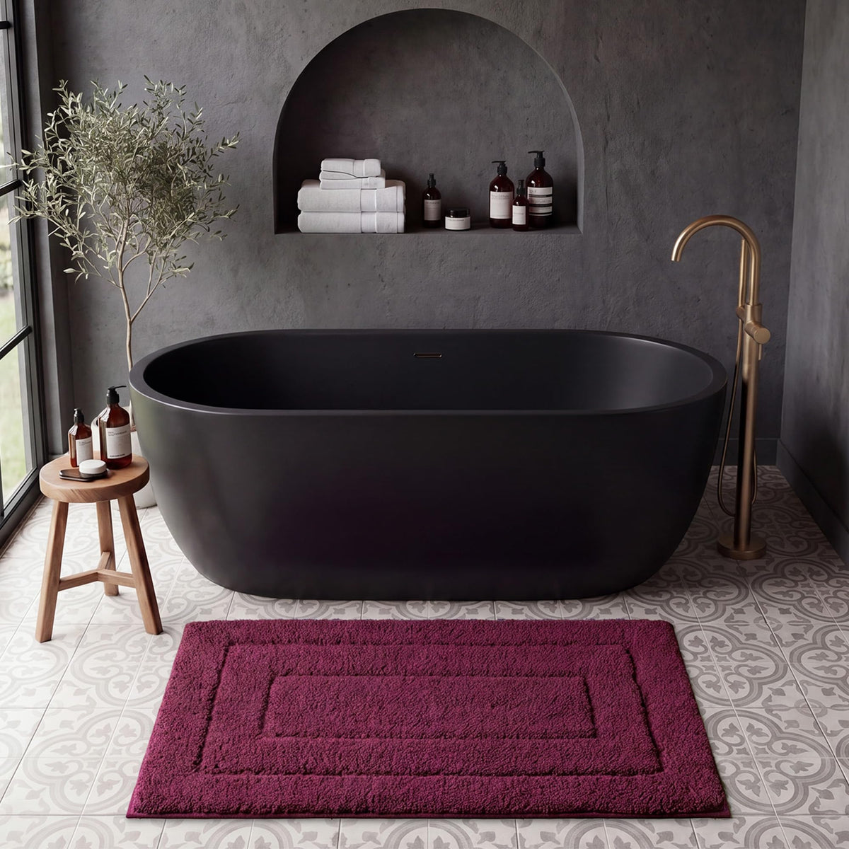 GRANNY SAYS Gray Bathroom Rug 16" x 24", Non-Slip Microfiber Bath Mat