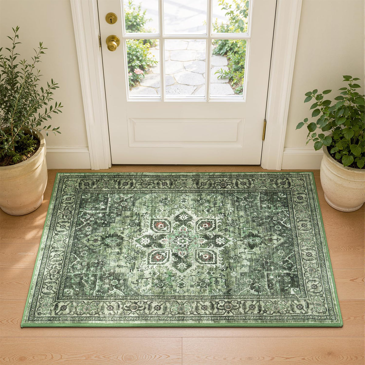 Sage Green 8x10 Area Rug for Living Room, Vintage Boho Large Carpet