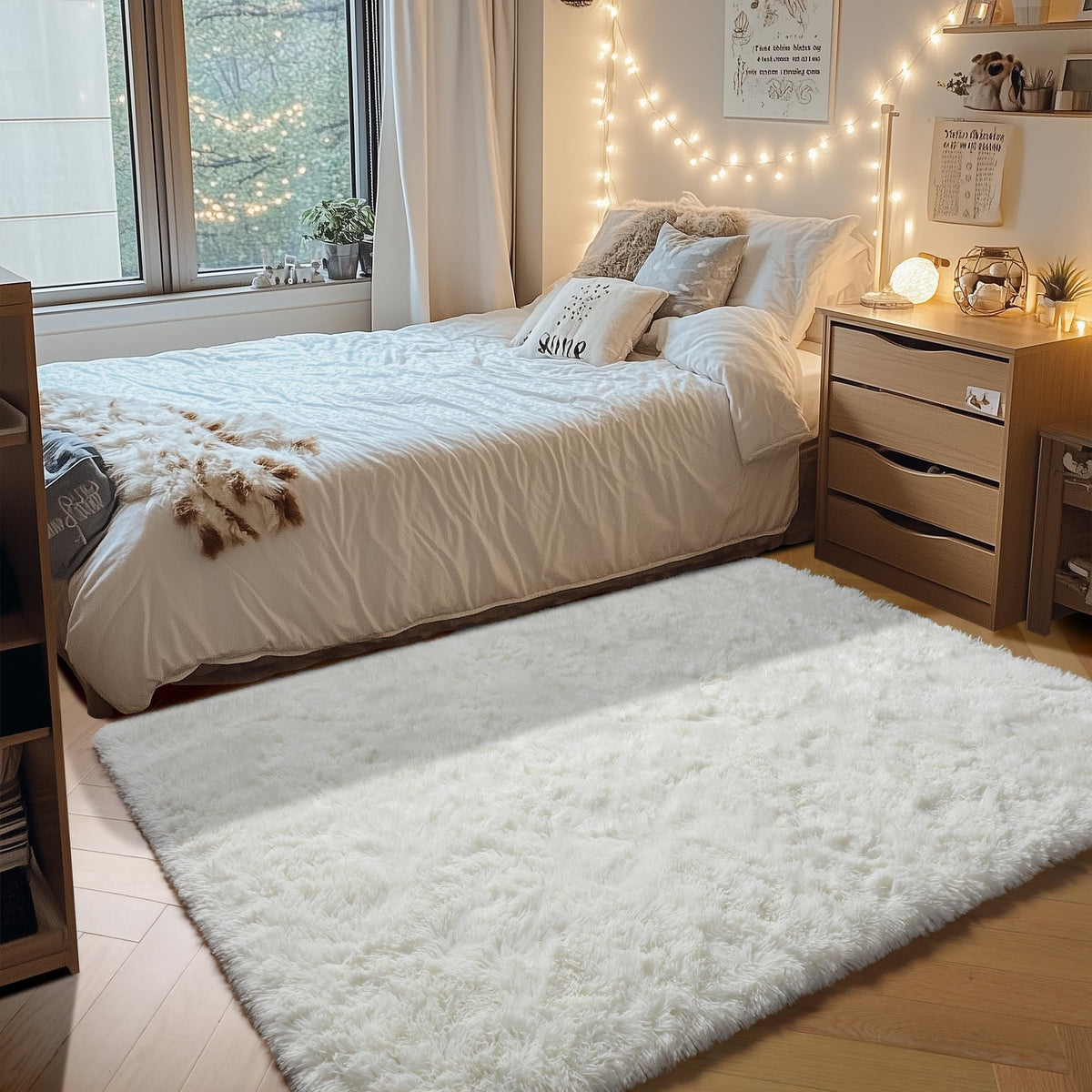 Area Rugs for Bedroom Living Room, 4x6 Fluffy Grey and Black Geometric Rug
