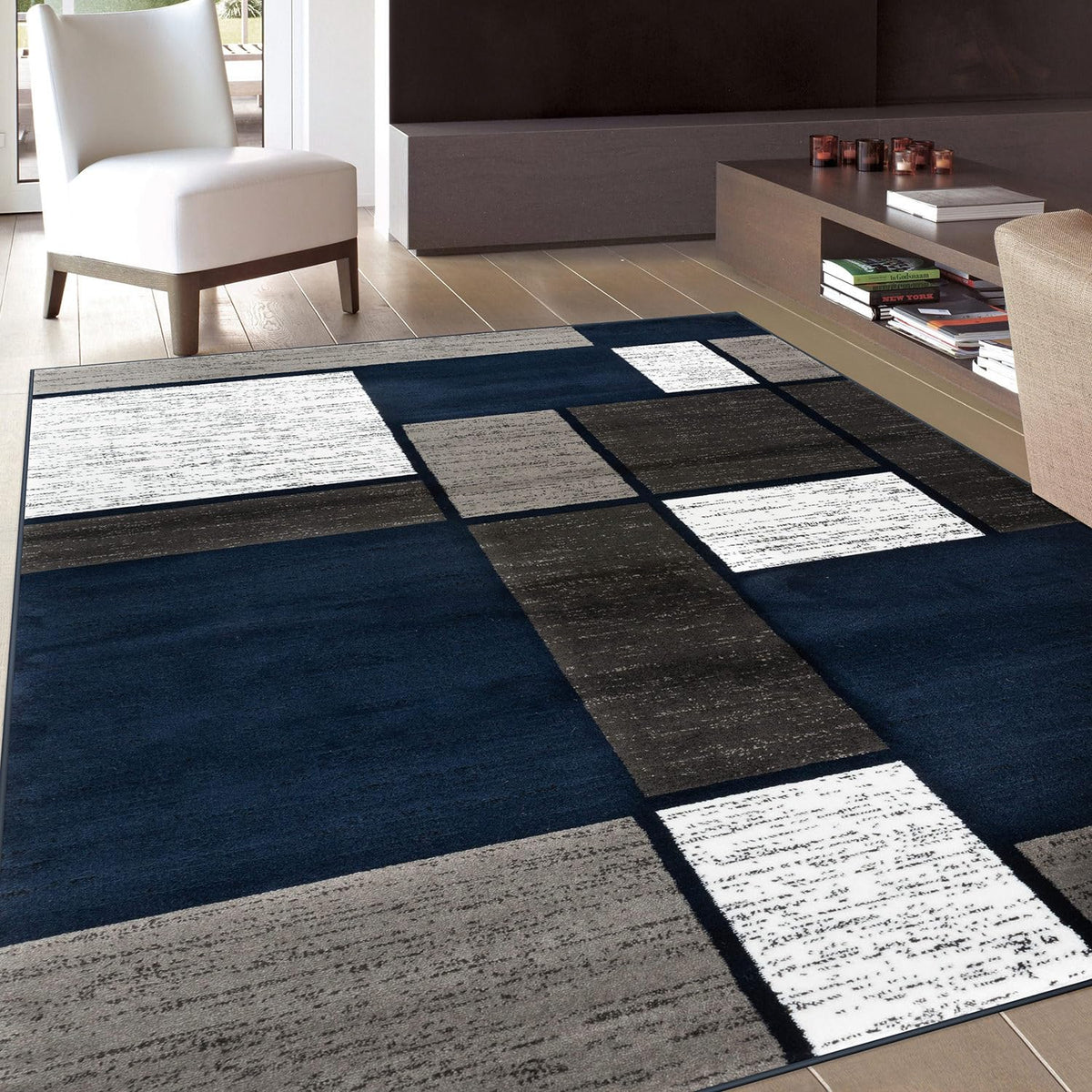 Rugshop Modern Boxes Contemporary Non-Shedding Area Rug Gray 5'3" x 7'3"