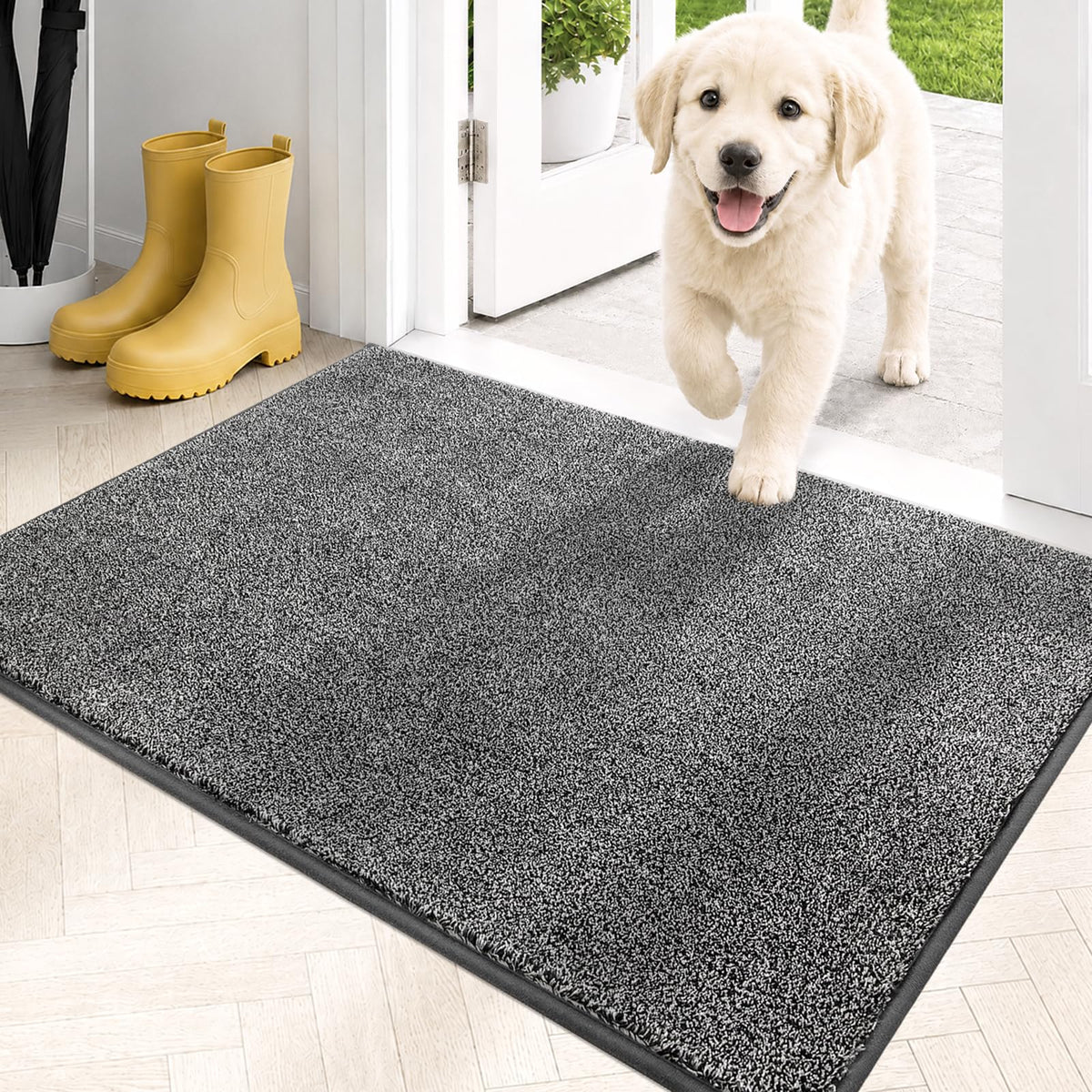 PURRUGS Dirt Trapping Indoor Door Mat, 20" x 31.5", Bluish Grey-Black