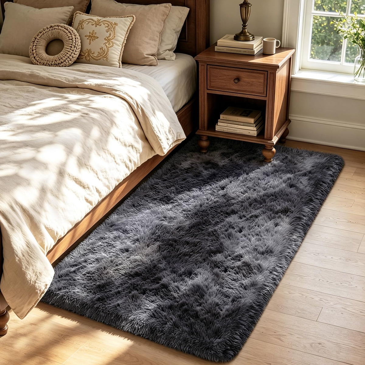 4x6 Beige Rug for Bedroom, Fluffy Shag Area Rug Small Rug Bedroom Carpet