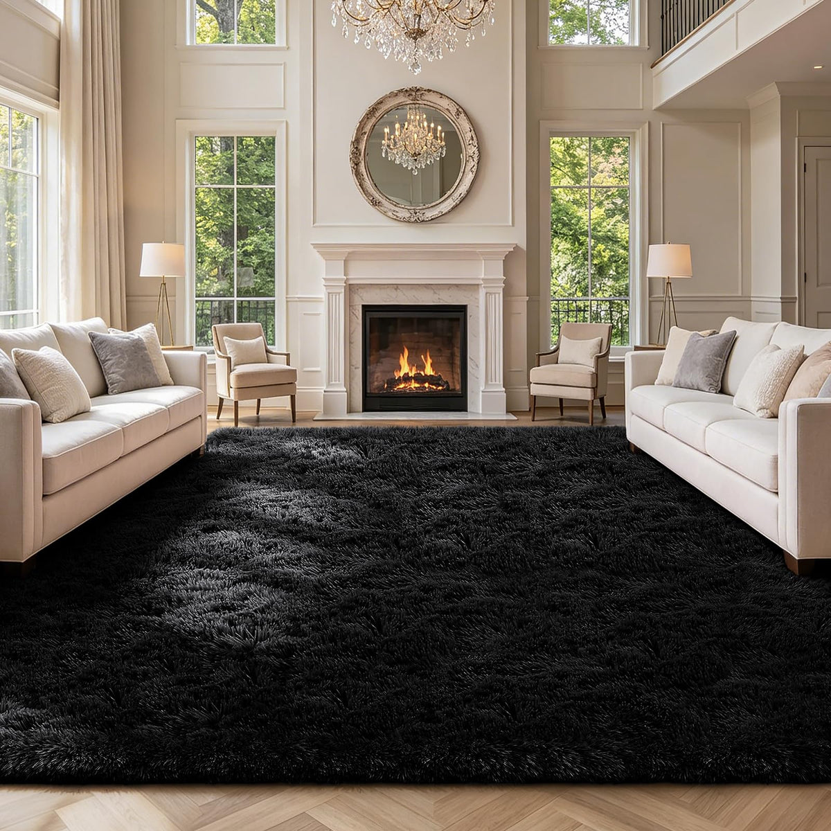Shag Area Rugs for Bedroom Living Room,4X6 Ultra Soft Fluffy Area Rugs for Dorm,Indoor Carpet Plush Rugs for Home Decor,Tie-Dye Grey