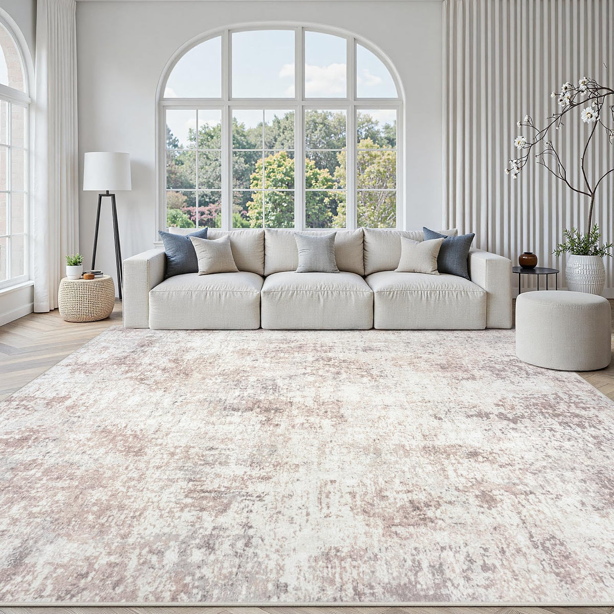 5x7 Area Rugs for Living Room Large Washable Abstract Rug White Gray Blue