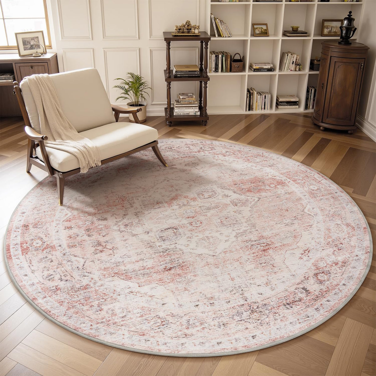 AMOAMI-Area Rug 5X7 Rugs for Living Room-Vintage Soft Beige Rugs for Bedroom-Non Slip Carpet-Machine Washable Rug for Dining Room Living Room Bedroom Office Under Table-Beige