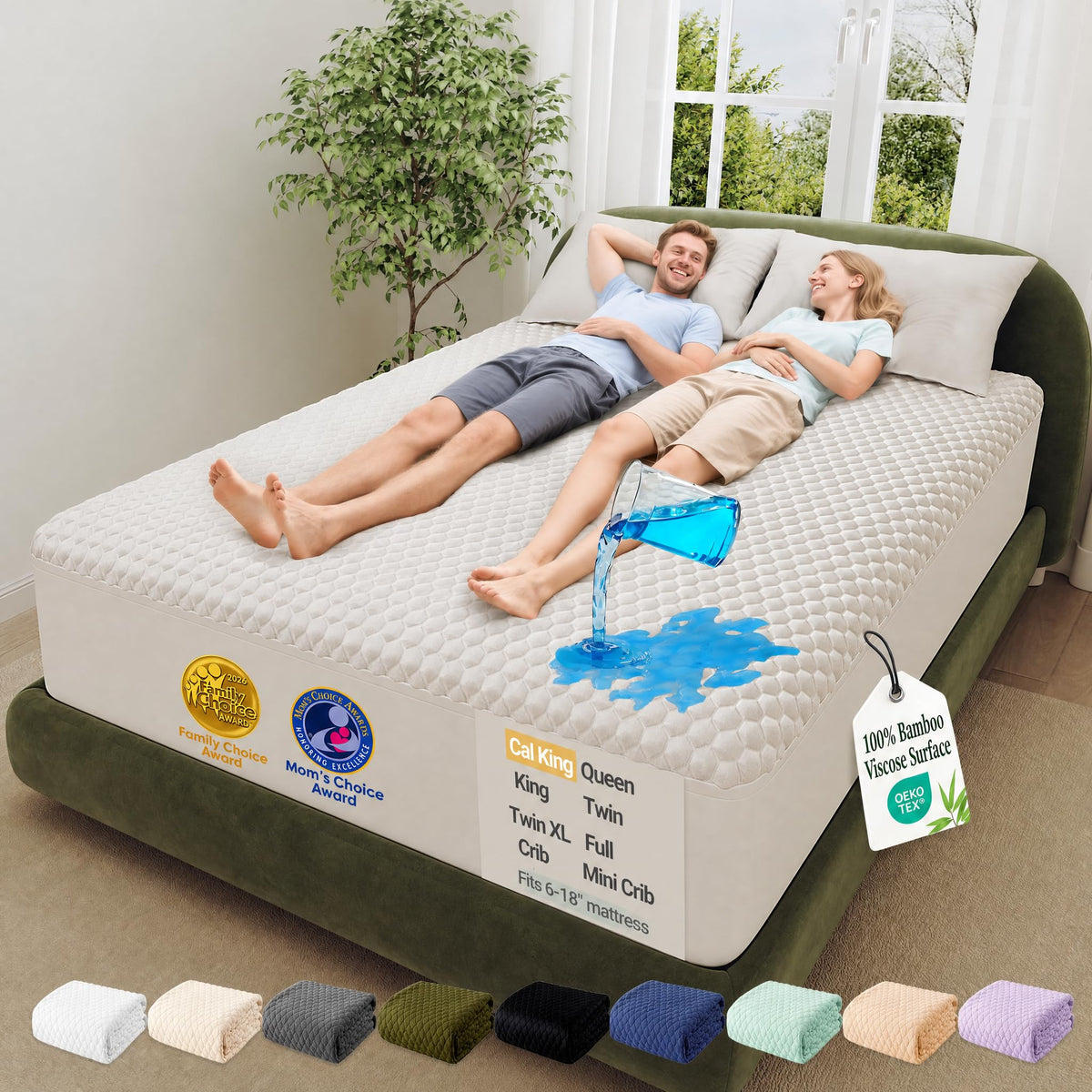 OhGeni Waterproof Mattress Protector,Twin Size Soft Bamboo Viscose Top Layer Pad,3D-Air Fabric Cooling Breathable Fitted Sheets, Washable Bed Cover for Kids Toddler Bedwetting Over 99 Count Hex Bumps