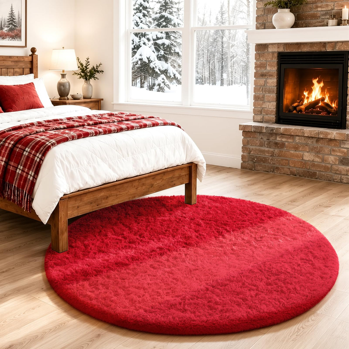 Ophanie Round Rugs 5Ft Ivory Circle Area Rug,Baby Nursery Living Room Bedroom Decor Circular Carpet 5 Foot,Fluffy Fuzzy Shag Plush Cream for Kids Boys Girls Teen with Over 99 pcs Pile fibers