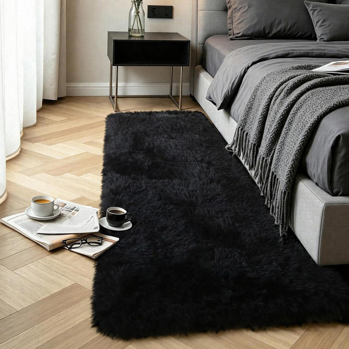 4x6 Light Grey Fluffy Shag Rug for Bedroom, Plush Washable Carpet