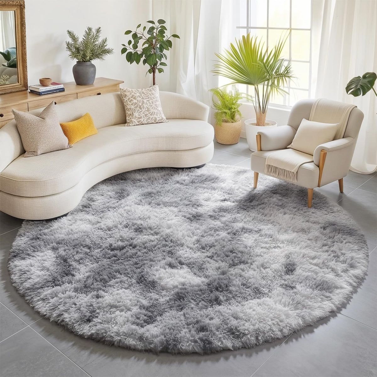 Area Rugs for Bedroom Living Room, 4x6 Fluffy Grey and Black Geometric Rug