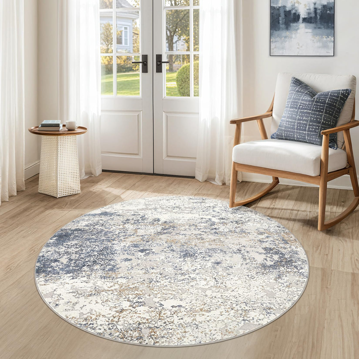 DMOYEST Area Rug Living Room Rugs 5x7 Washable Abstract Beige Blue Carpet