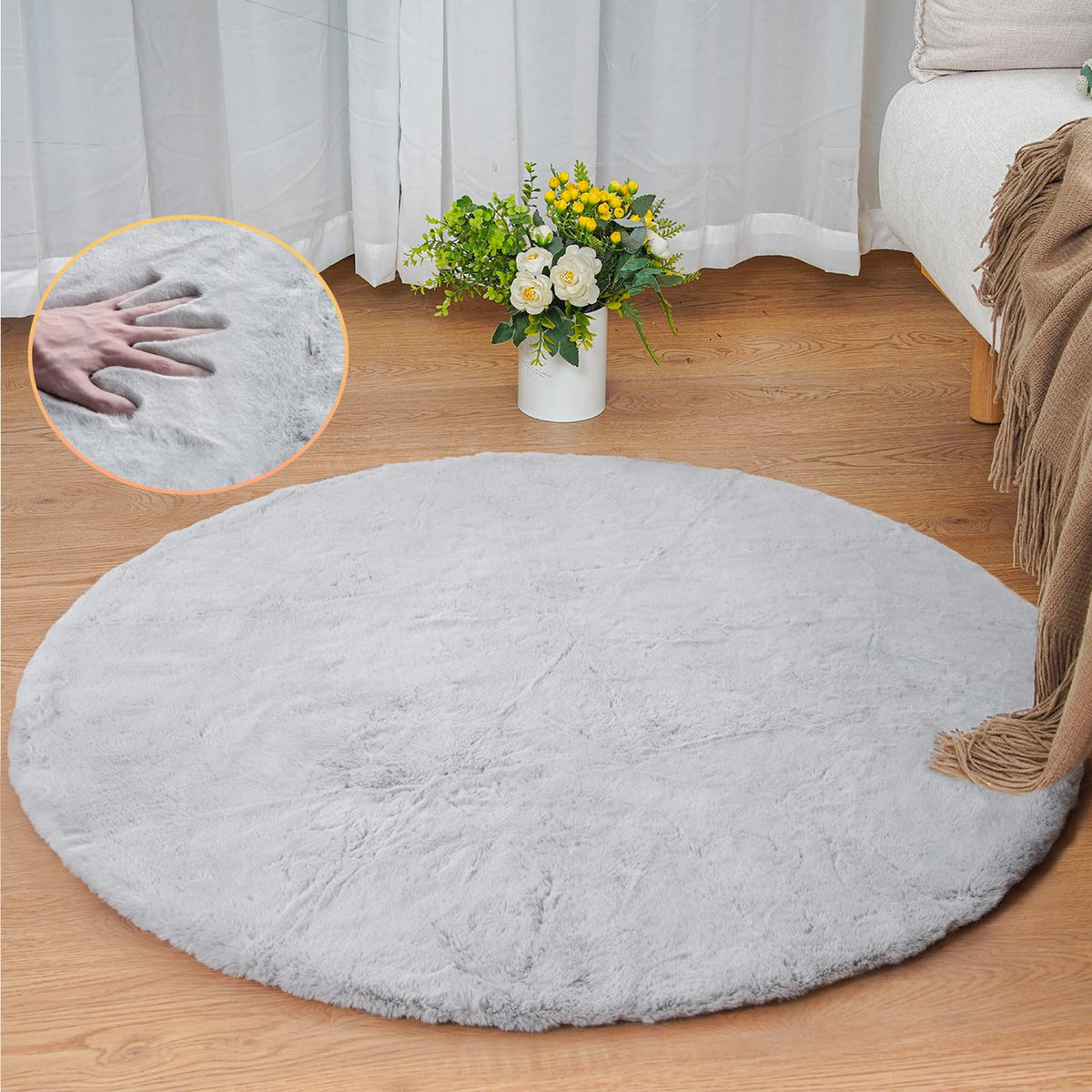 ORINOVA White Faux Bunny Fluffy Fur Rug Washable Area Rugs for Living Room Nursery Rugs for Bedroom 2x3 Rectange Rug Cute Home Décor