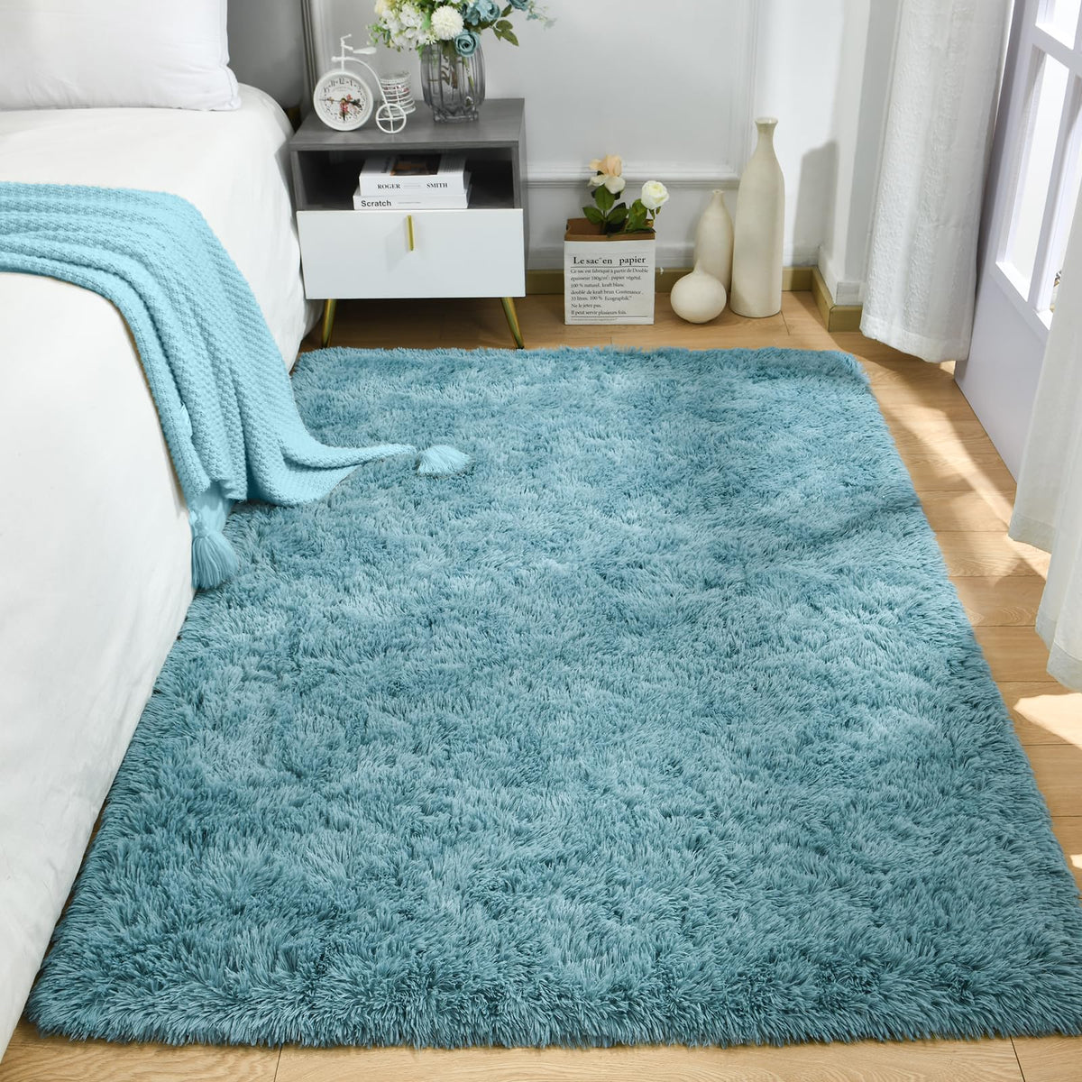 Merelax Soft Area Rug for Livingroom Bedroom, Machine Washable 4x6 Black Rugs Fluffy Shaggy Bedside Rug, Non Slip Indoor Carpet for Nursery Kids Room Home Decor Aesthetic