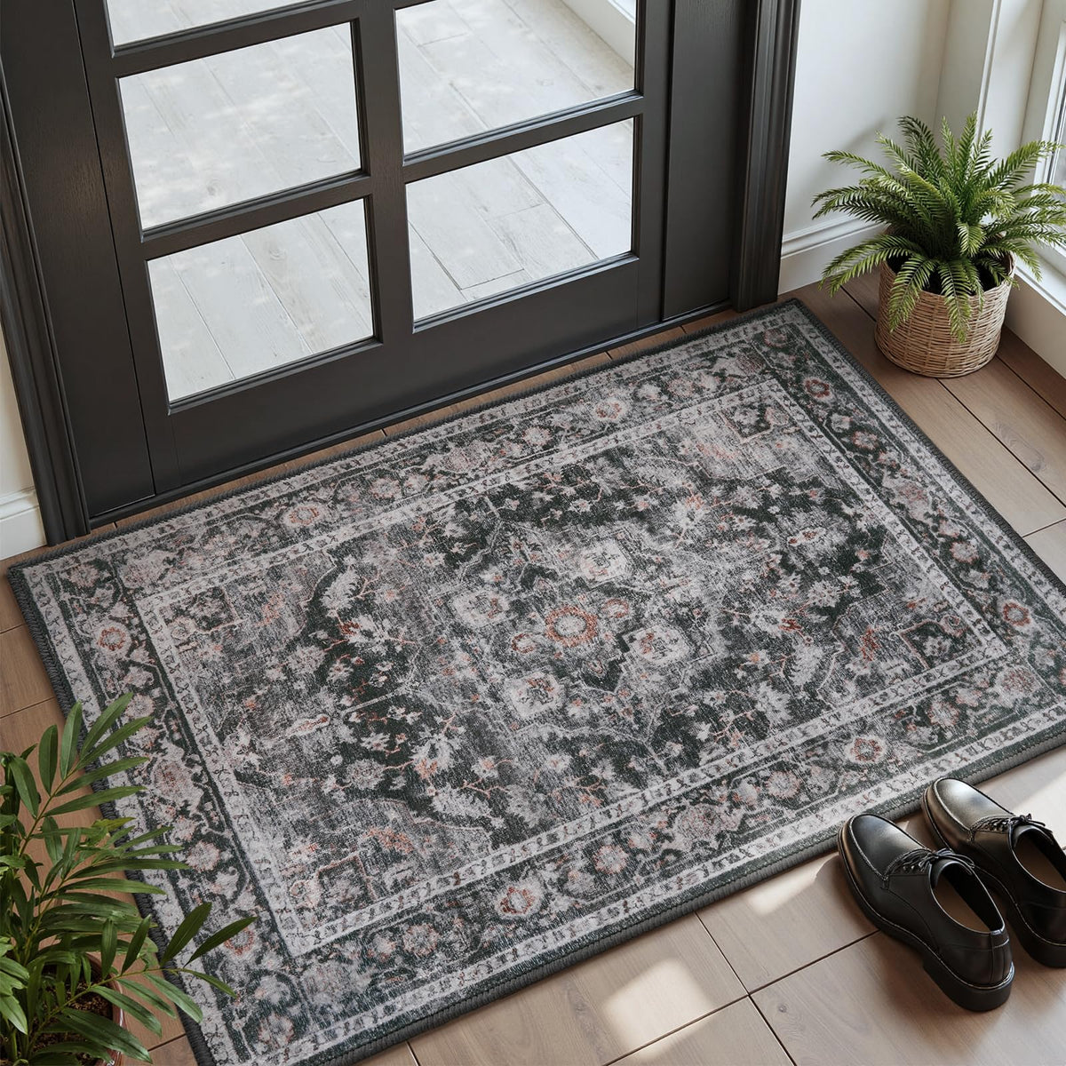 AMOAMI-Area Rug 5X7 Rugs for Living Room-Vintage Soft Beige Rugs for Bedroom-Non Slip Carpet-Machine Washable Rug for Dining Room Living Room Bedroom Office Under Table-Beige