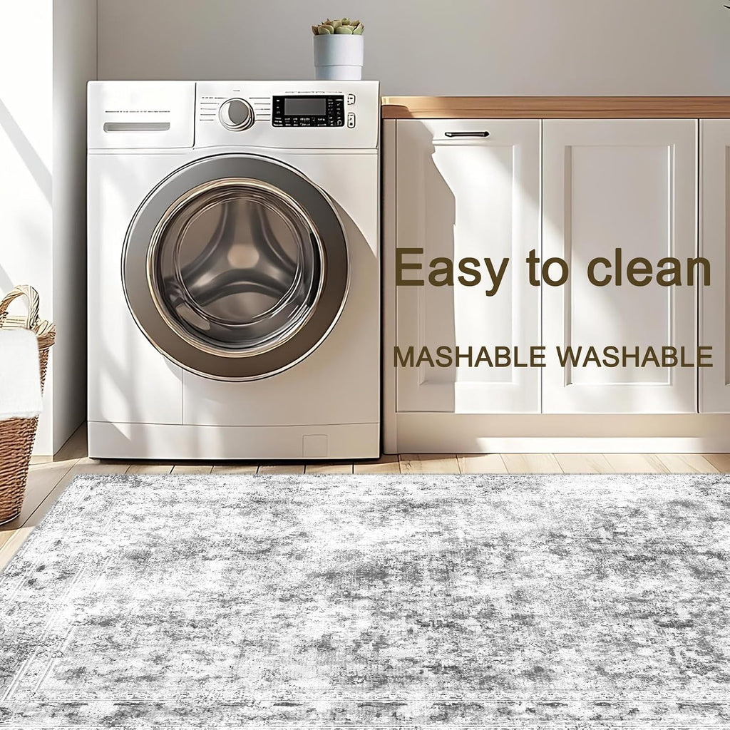 2x3 Washable Rug for Kitchen & Bedroom Floor or Entryway, Soft Indoor Mat for Inside House, Small Throw Carpet Bathroom Rug, Gray Carpet