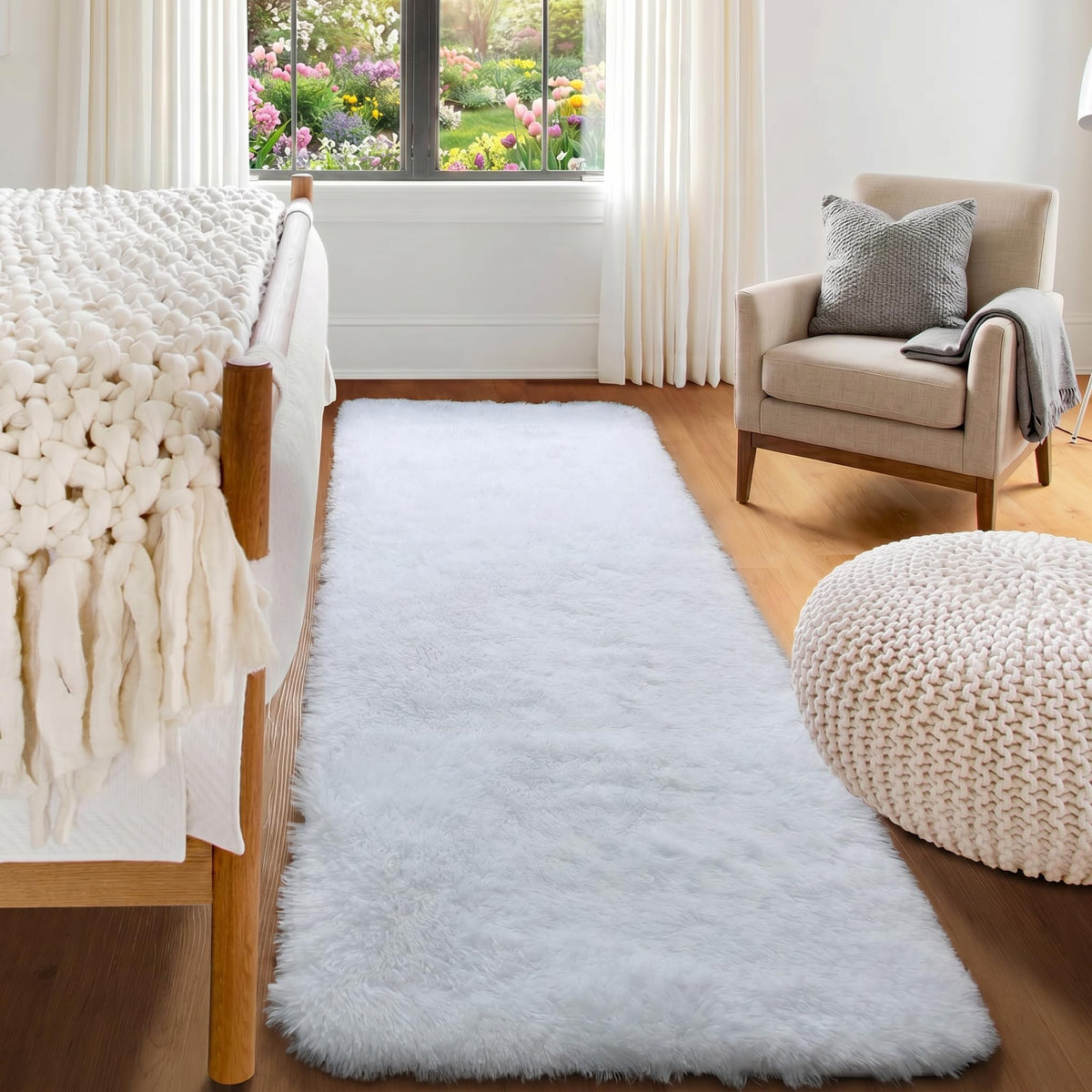 Area Rugs for Bedroom Living Room, 4x6 Fluffy Grey and Black Geometric Rug