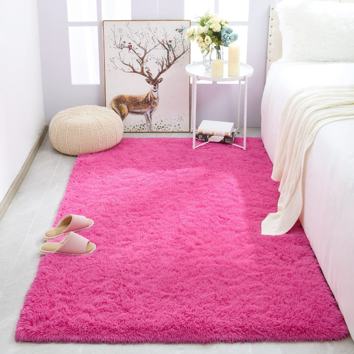 Merelax Soft Area Rug for Livingroom Bedroom, Machine Washable 4x6 Black Rugs Fluffy Shaggy Bedside Rug, Non Slip Indoor Carpet for Nursery Kids Room Home Decor Aesthetic