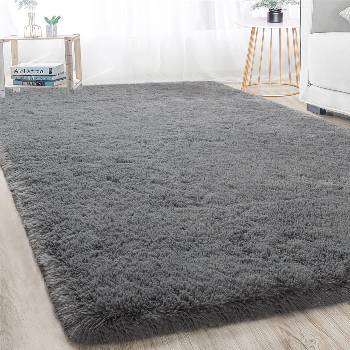 Merelax Soft Area Rug for Livingroom Bedroom, Machine Washable 4x6 Black Rugs Fluffy Shaggy Bedside Rug, Non Slip Indoor Carpet for Nursery Kids Room Home Decor Aesthetic