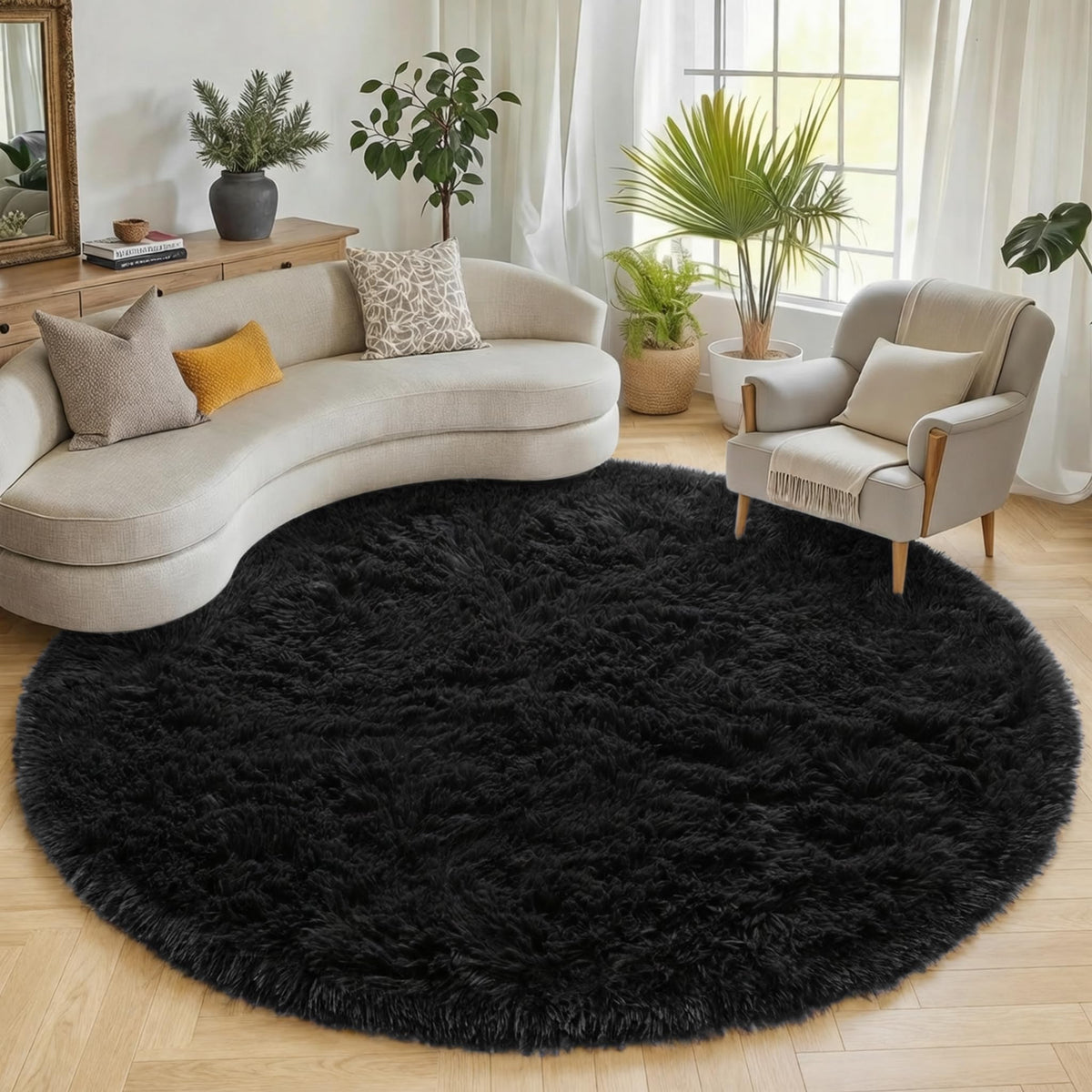 Area Rugs for Bedroom Living Room, 4x6 Fluffy Grey and Black Geometric Rug