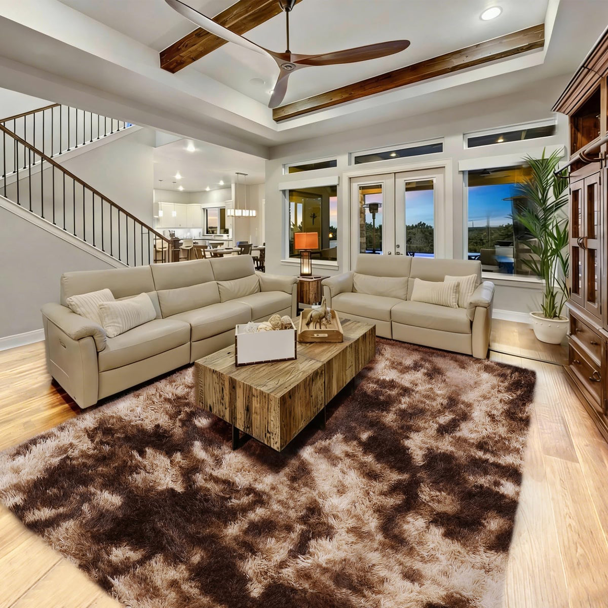 8x10 Cream Fluffy Shag Area Rug, Non-Slip Soft Carpet for Home