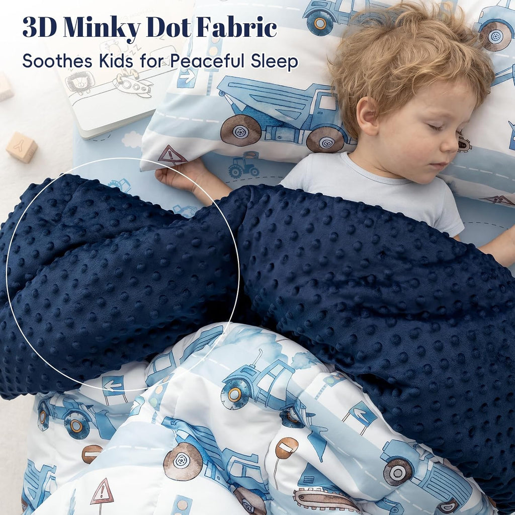 PHF 4 Piece Minky Toddler Bedding Set, Ultra Soft Fluffy Skin-Friendly Soothing Minky Dot Toddler Comforter Set, Unique Pattern Breathable All Season Bedding Set for Boys,Truck