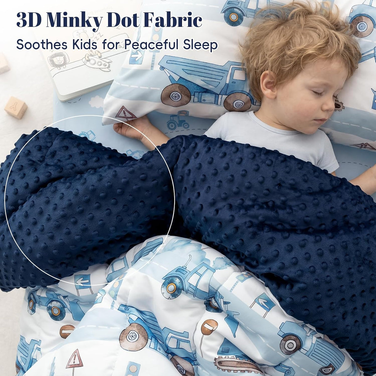 PHF 4 Piece Minky Toddler Bedding Set, Ultra Soft Fluffy Skin-Friendly Soothing Minky Dot Toddler Comforter Set, Unique Pattern Breathable All Season Bedding Set for Boys,Truck