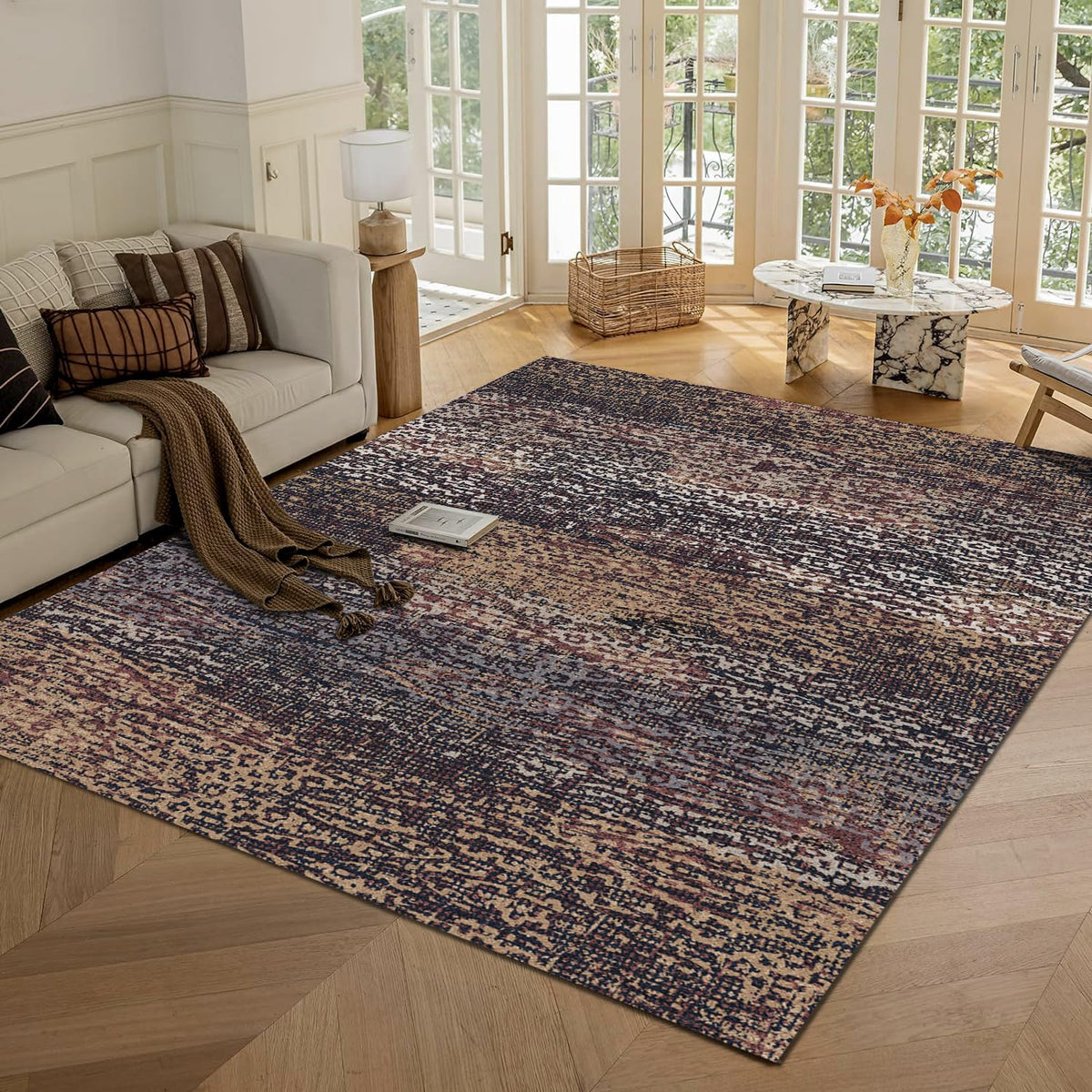 RUGSURE Washable Area Rug - 1/6 Thick - Stain & Water Resistant Non-Slip - Resistant Rug for Living Room, Bedroom, Nursery, Pet & Child Friendly, Vintage Charm Area Rugs (Grey+LightTeal, 3' x 5 ')