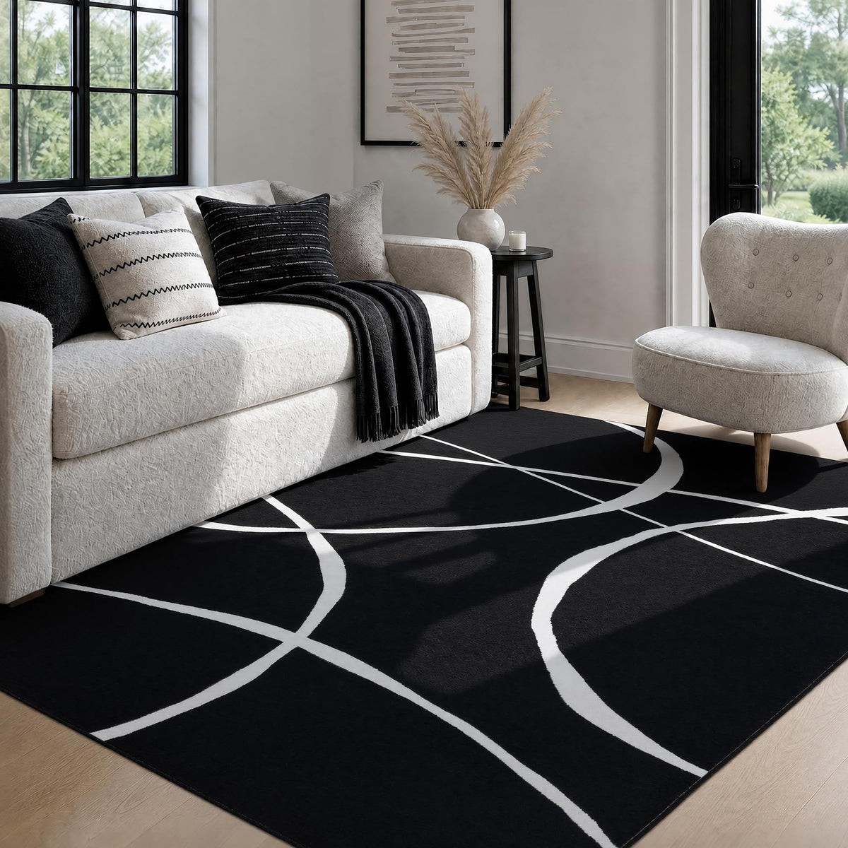 YIHOUSE 6x9 Washable Modern Abstract Black White Area Rug