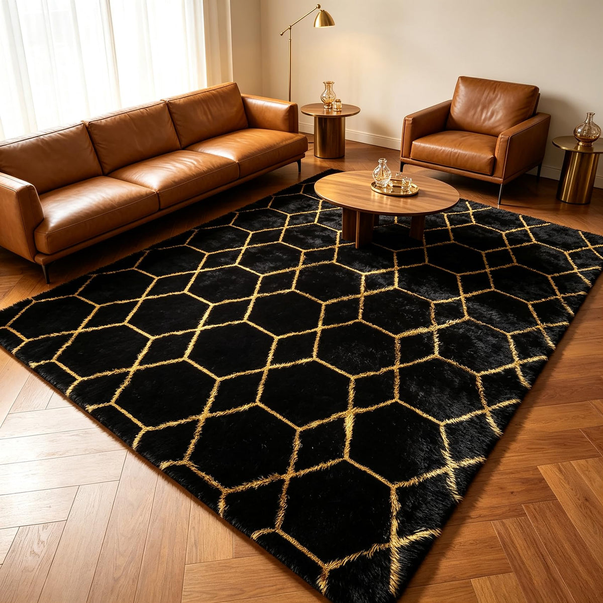 Area Rugs for Bedroom Living Room, 4x6 Fluffy Grey and Black Geometric Rug