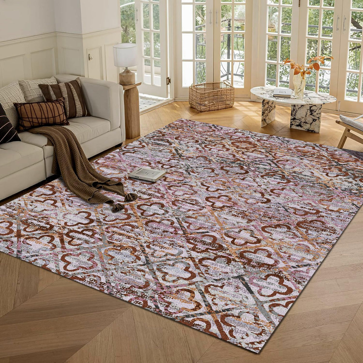 RUGSURE Washable Area Rug - 1/6 Thick - Stain & Water Resistant Non-Slip - Resistant Rug for Living Room, Bedroom, Nursery, Pet & Child Friendly, Vintage Charm Area Rugs (Grey+LightTeal, 3' x 5 ')