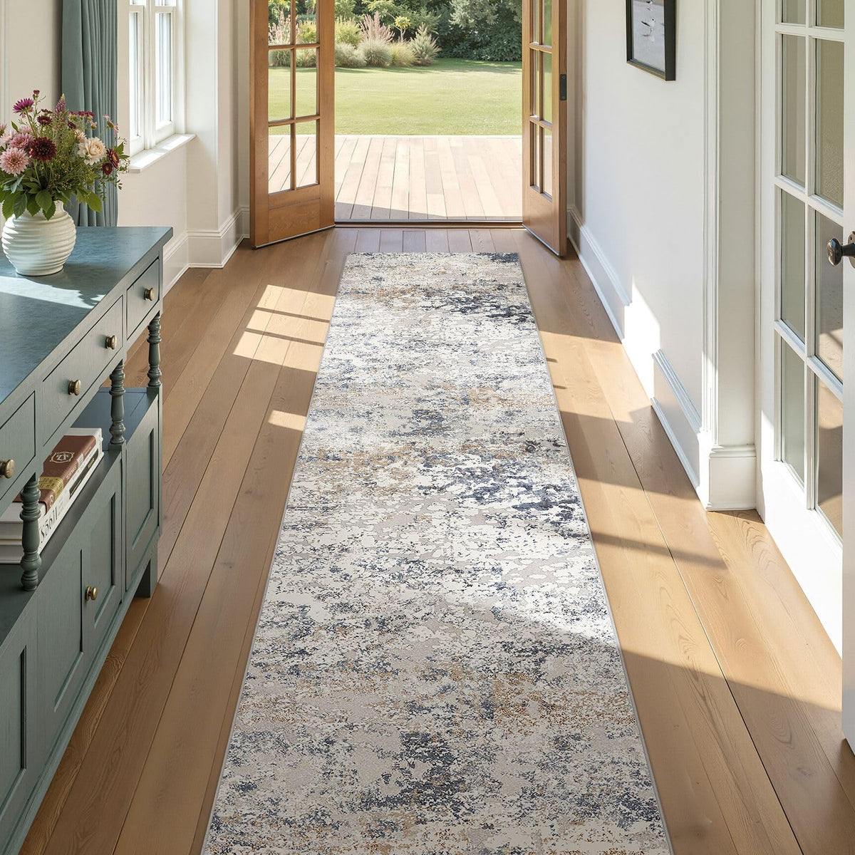 DMOYEST Area Rug Living Room Rugs 5x7 Washable Abstract Beige Blue Carpet