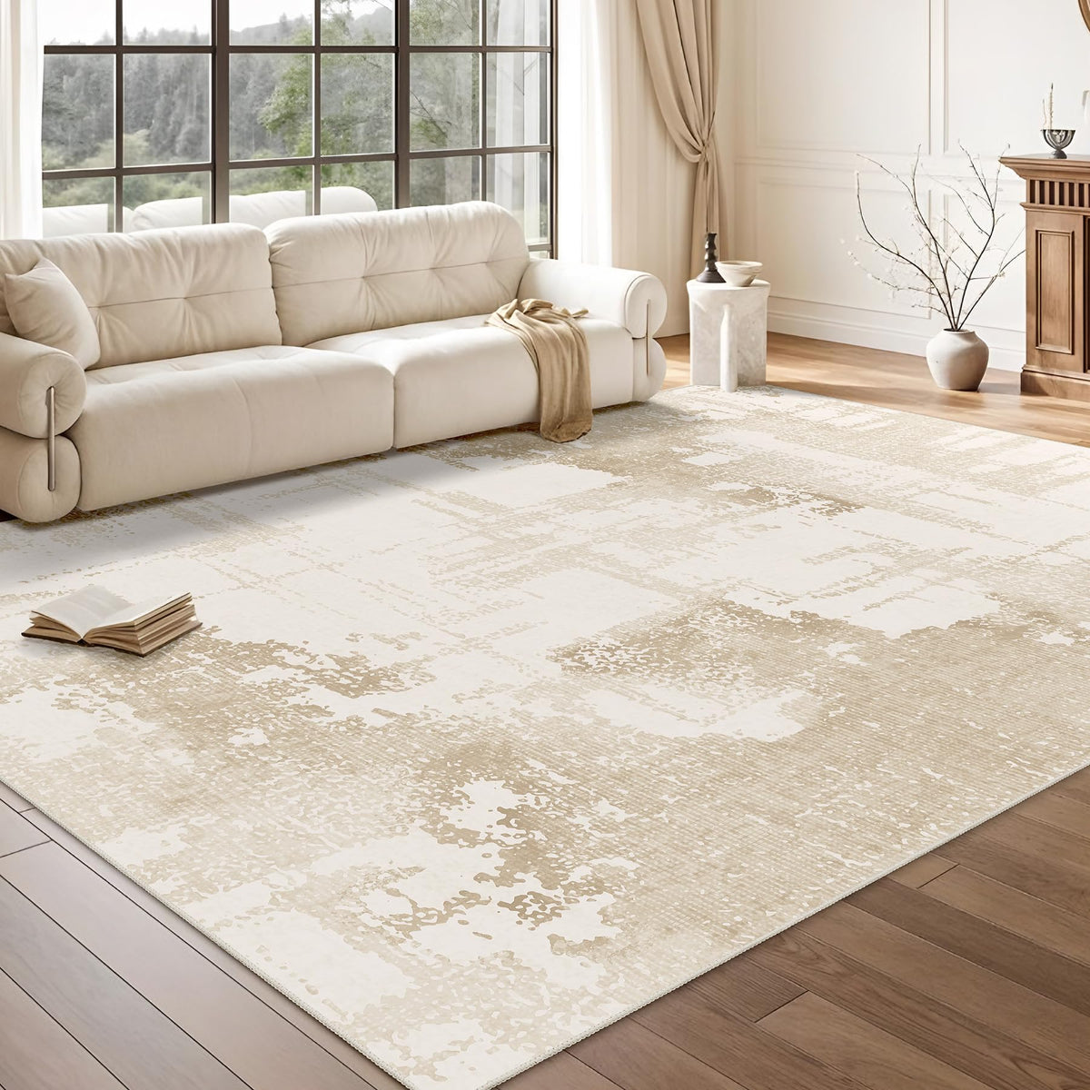 Beige Rug 3x5 Washable Area Rugs for Bedroom Living Room Kitchen Entryway Bedside,Small Modern Marble Abstract Non Slip Carpet