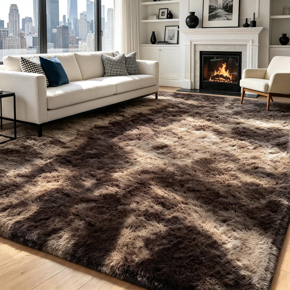 4x6 Beige Rug for Bedroom, Fluffy Shag Area Rug Small Rug Bedroom Carpet