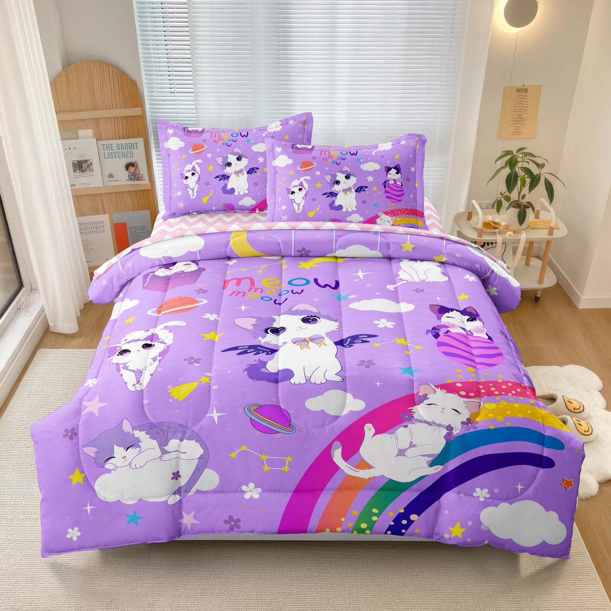 Kids Girls Princess Comforter Set, Twin Size, Pink