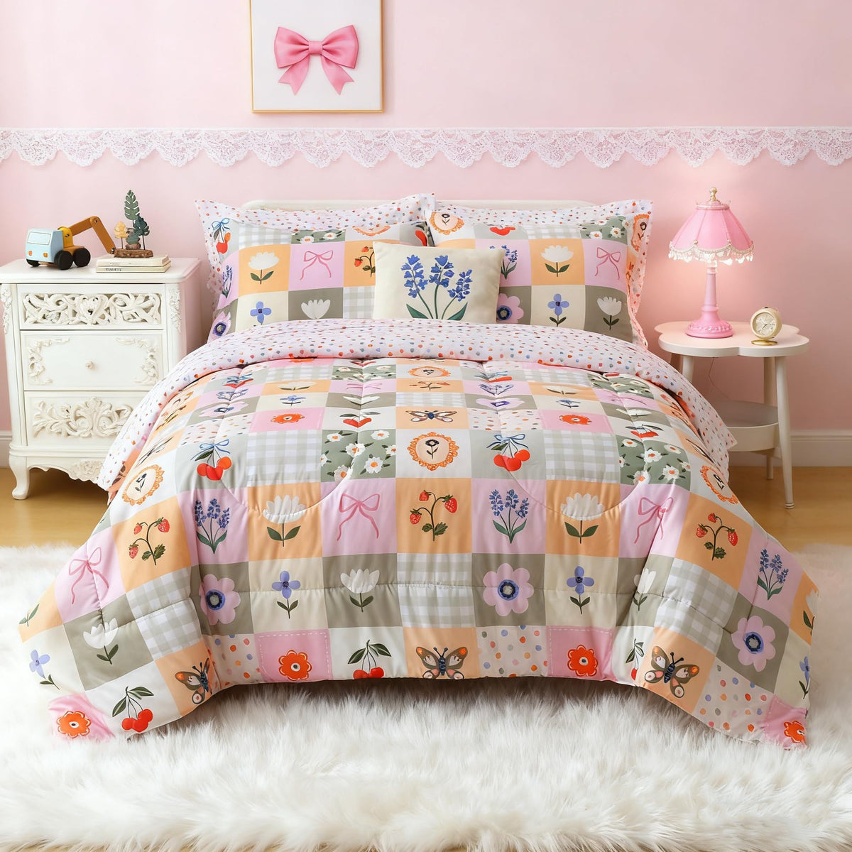 Mooreeke Kids Twin Comforter Sets for Girls 6 Pieces Pink Unicorn Bedding Set for Teens Soft Microfiber Kids Bed in A Bag with Comforter, Sheet Set, Shams and Decorative Toy Pillow All Season