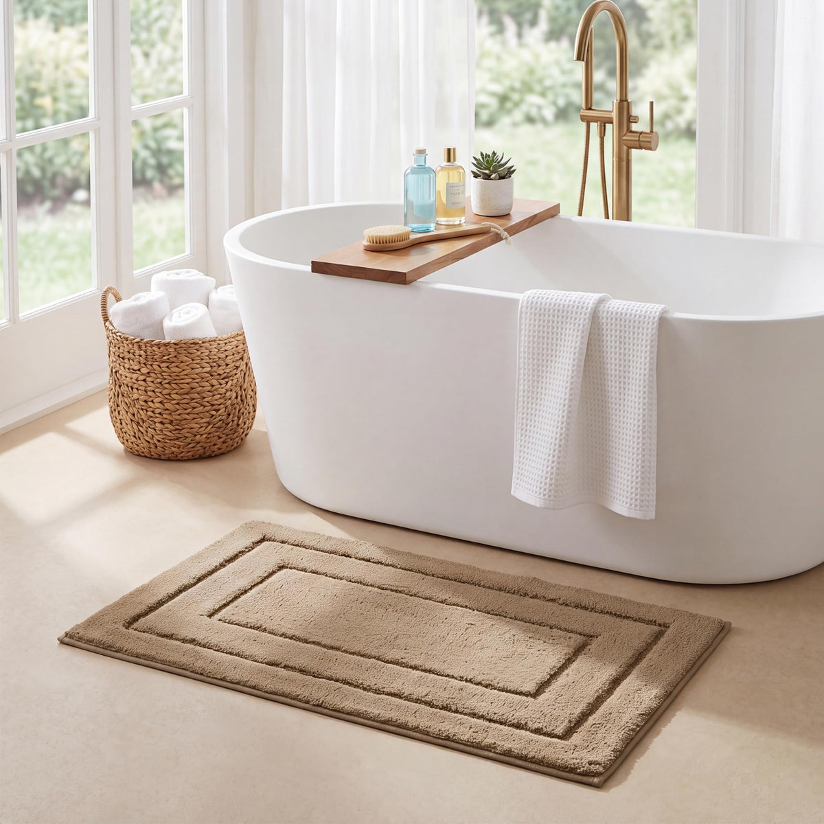 GRANNY SAYS Gray Bathroom Rug 16" x 24", Non-Slip Microfiber Bath Mat