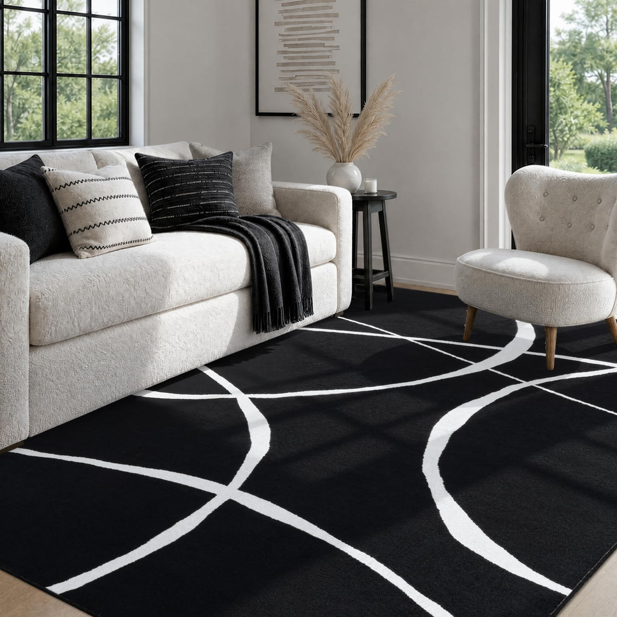 YIHOUSE 6x9 Washable Modern Abstract Black White Area Rug