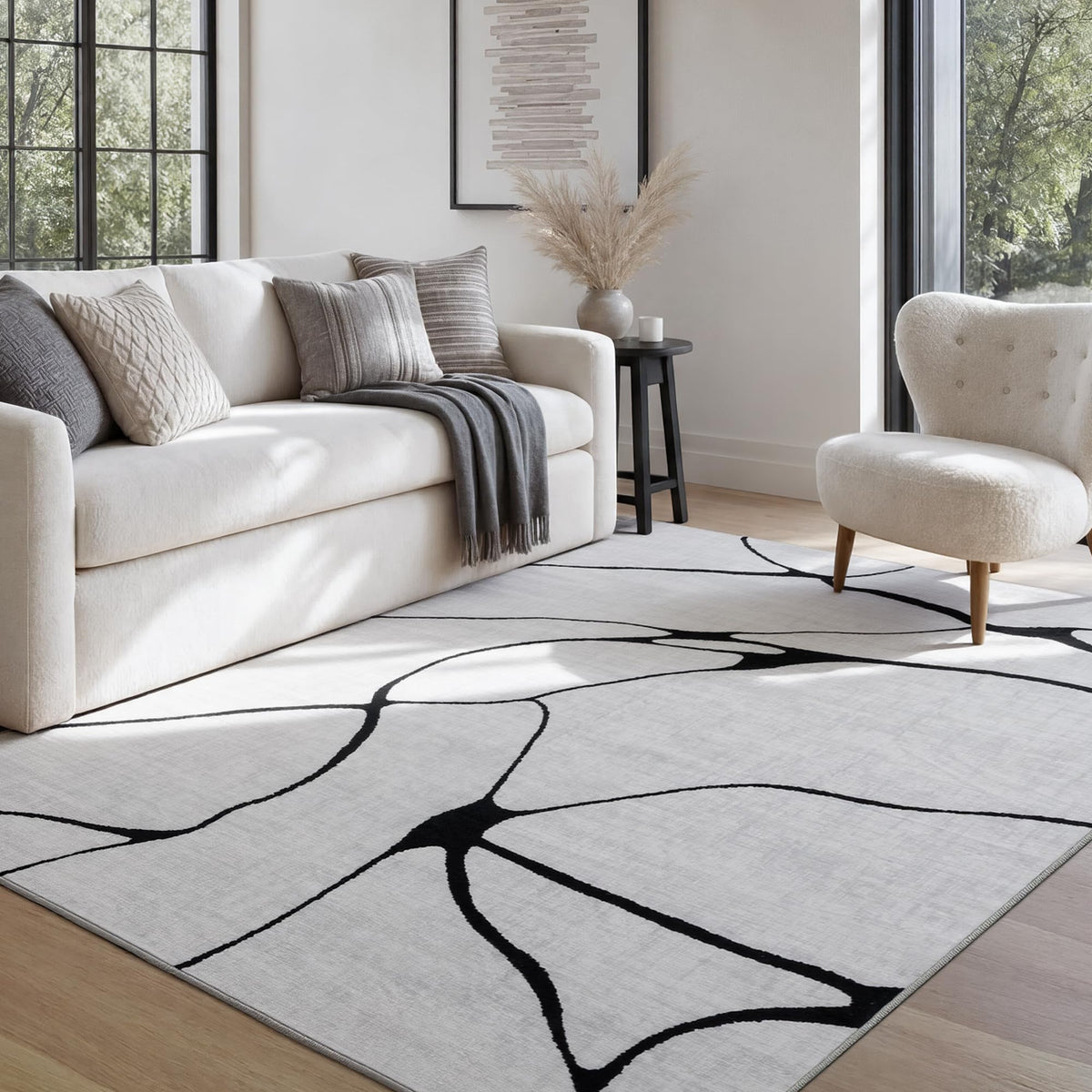 YIHOUSE 6x9 Washable Modern Abstract Black White Area Rug