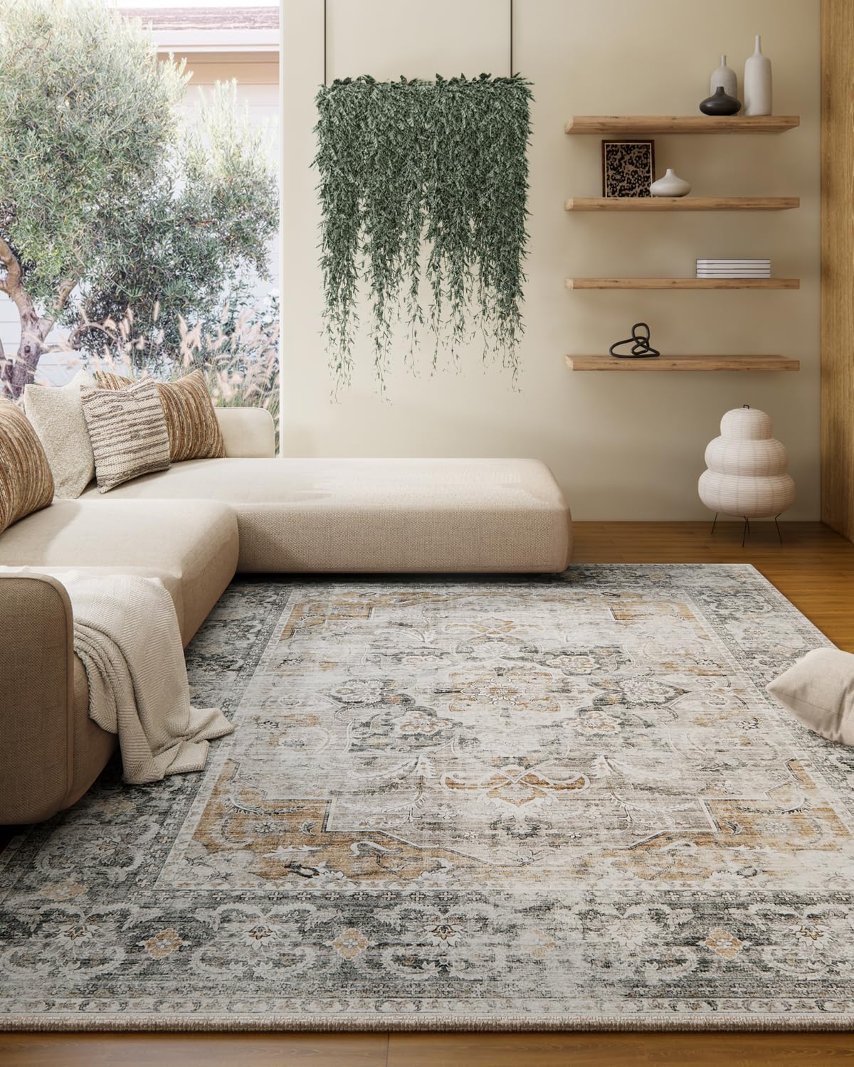 5x7 Area Rug for Living Room: Washable Bedroom Rug Non Slip Low Pile Carpet