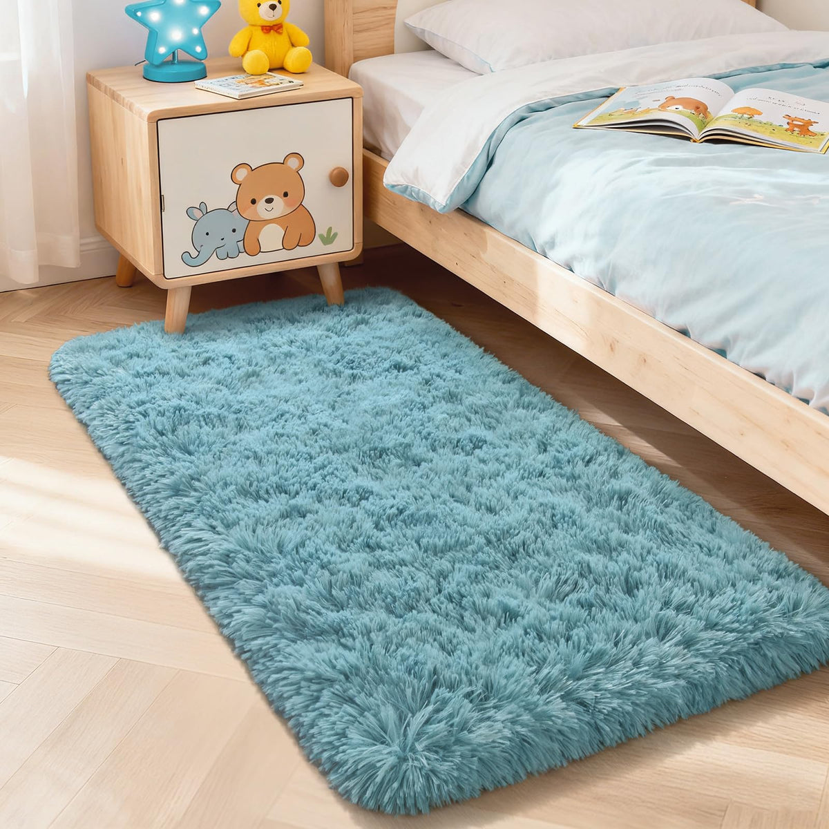 Merelax Soft Area Rug for Livingroom Bedroom, Machine Washable 4x6 Black Rugs Fluffy Shaggy Bedside Rug, Non Slip Indoor Carpet for Nursery Kids Room Home Decor Aesthetic