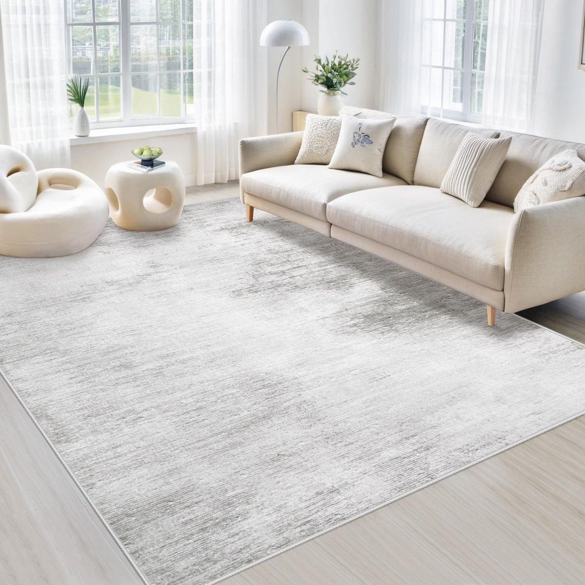 Area Rugs 6x9 Living Room: Washable Rug Modern Abstract Large Rug Soft Non Slip Neutral Rugs Stain Resistant Indoor Carpet for Bedroom Kitchen Dining Room Table Nursery Home Office Rugs(Beige,6'x9')