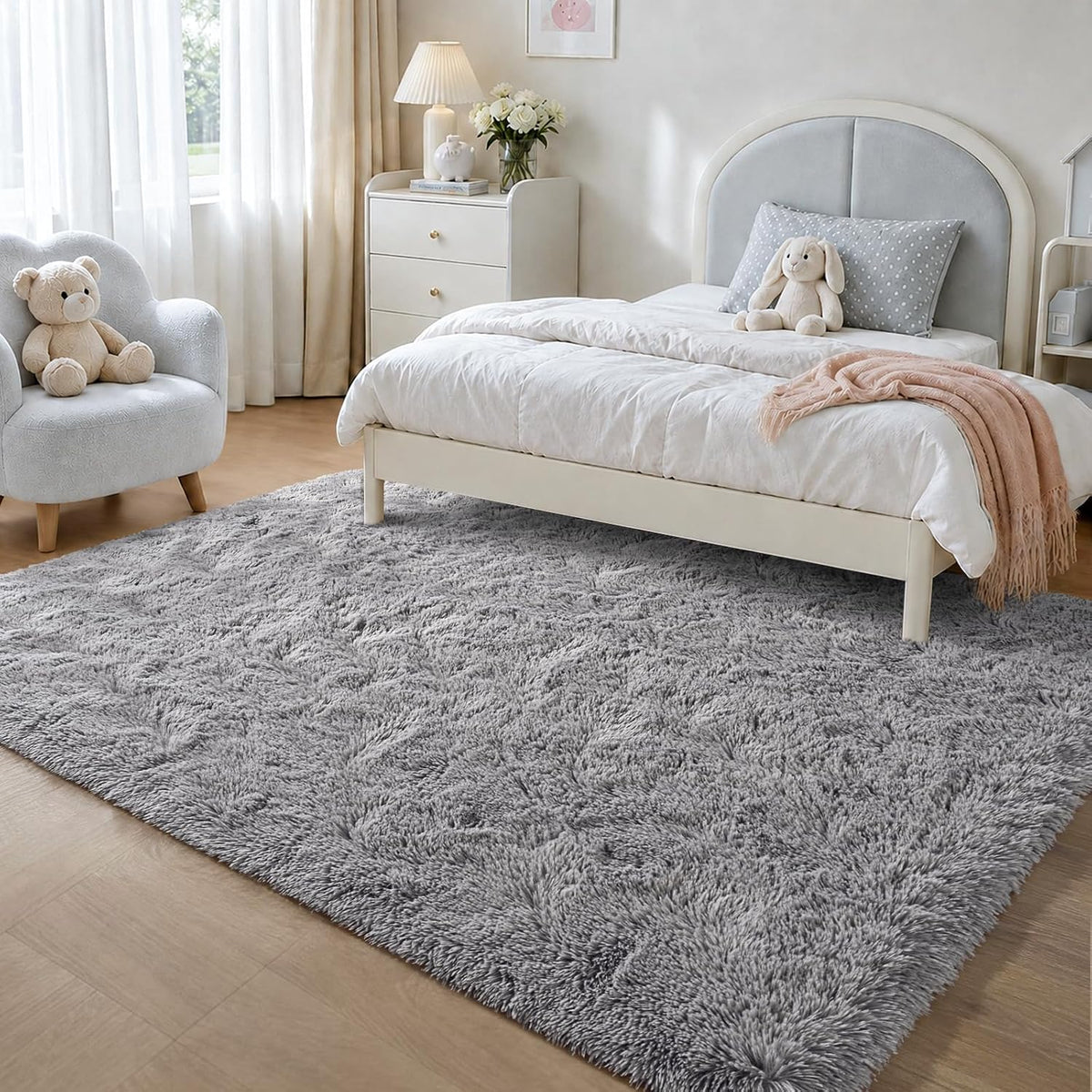 Zentavio Area Rugs for Living Room Grey Rugs for Bedroom 4x6 Carpet Fluffy Furry Soft Shag Aesthetic Plush High Pile Gray Throw Rug for Nursery Kids Room Dorm