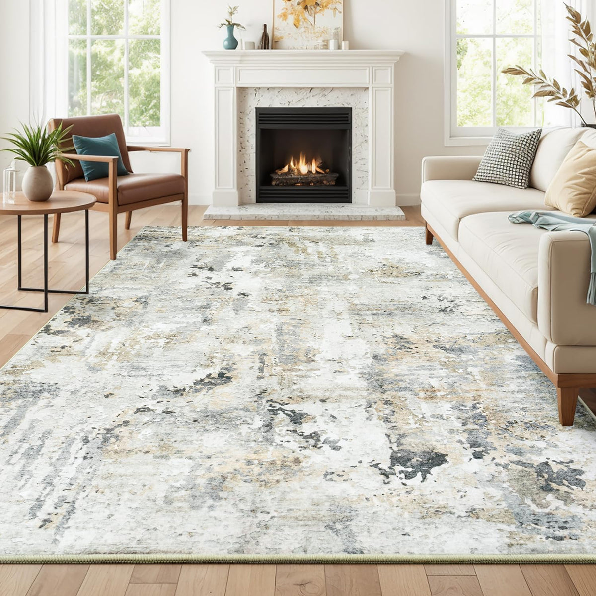 9x12 Area Rugs for Living Room, Large Washable Rug, Brown/Grey