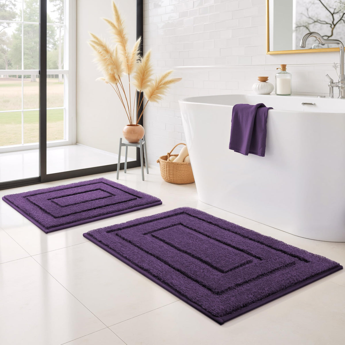 GRANNY SAYS Gray Bathroom Rug 16" x 24", Non-Slip Microfiber Bath Mat