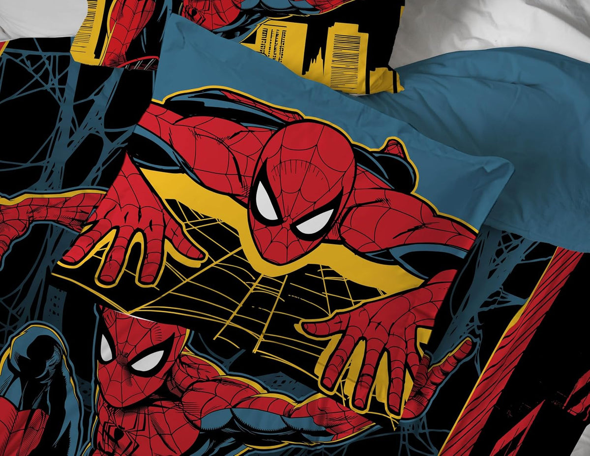Jay Franco Kids Comforter Set Includes Sheets and Pillow Covers - Soft and Cozy Bed Set for Stylish Room Decor, Official Licensed Bedding, Black - Spiderman, 5 Piece Twin