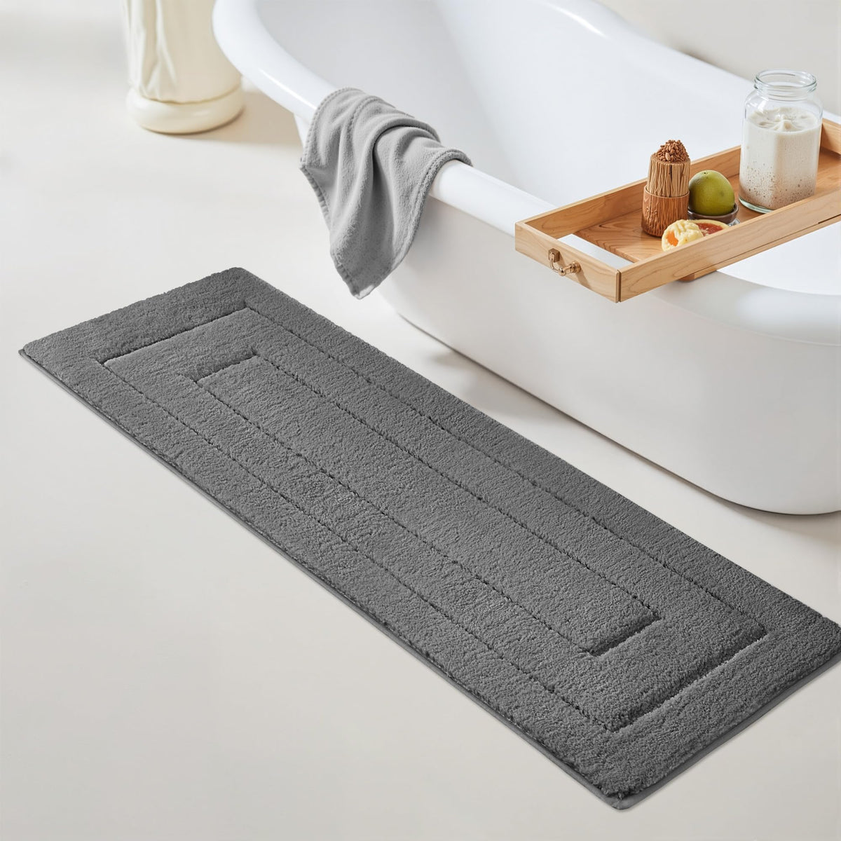 GRANNY SAYS Gray Bathroom Rug 16" x 24", Non-Slip Microfiber Bath Mat