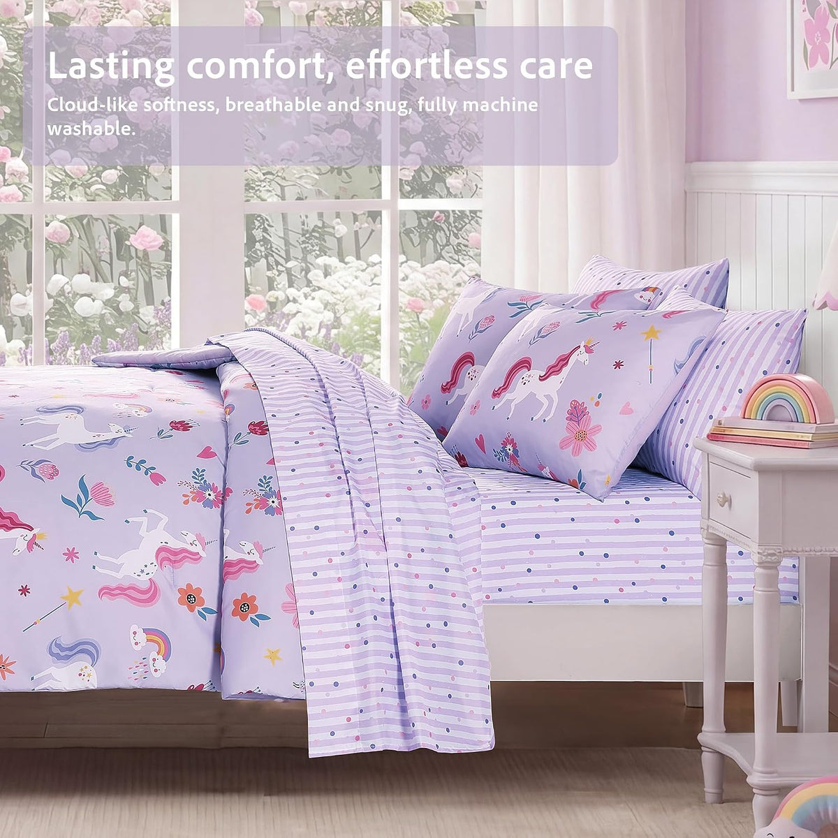 Twin Comforter Set for Girls - 5 Pieces Unicorn Bedding Twin Bed in a Bag