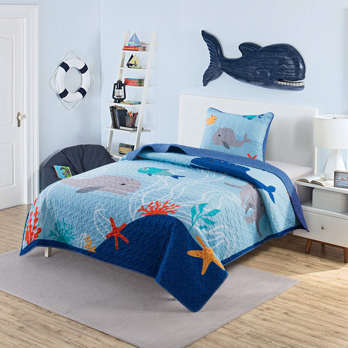 Soul & Lane - Dinosaur Quilt Set, Kids Dino Bedding, Twin with 1 Sham