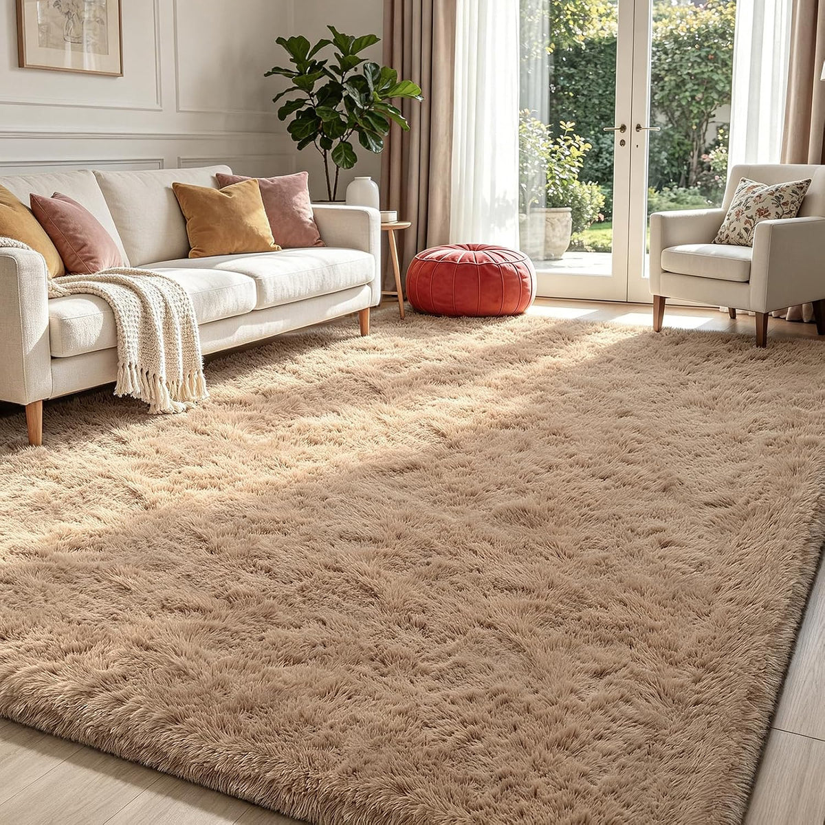 4x6 Beige Rug for Bedroom, Fluffy Shag Area Rug Small Rug Bedroom Carpet