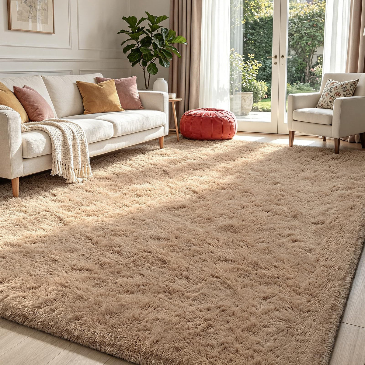 4x6 Beige Rug for Bedroom, Fluffy Shag Area Rug Small Rug Bedroom Carpet