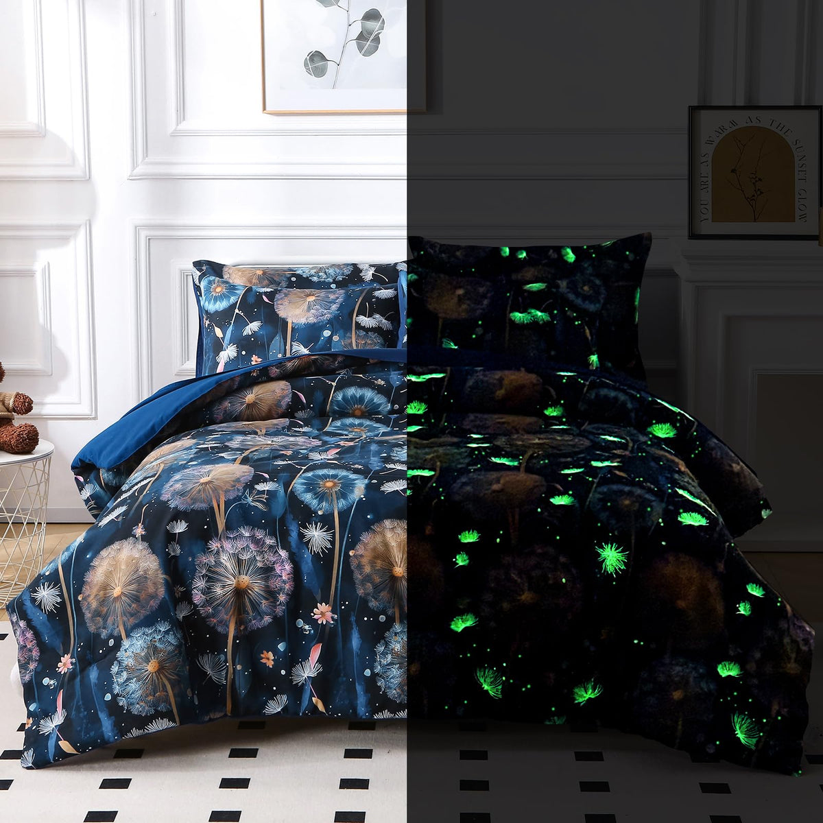 Glow in The Dark Kids Comforter Set, 3 Pieces Blue Space Bedding Set Twin Size for Boys Girls Teen, 1 Comforter, 1 Pillowcase, 1 Pillow Sham